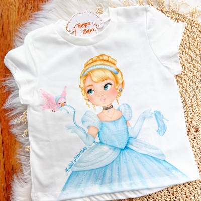  Conj. Blusa Princesa Cinderela e Saia em Tule - Azul Bebê